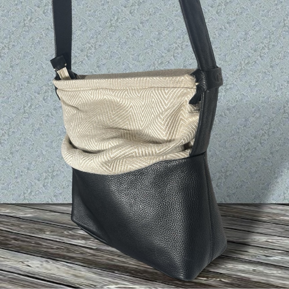 Catherine Loiret Paris Leather & Woven Chevron Foldover Crossbody Bag Hobo